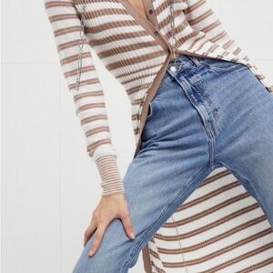 Free People Ribbed Button Front Sweater Dress / Cardigan – Striped